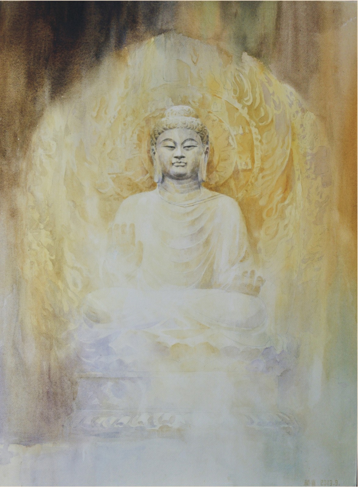 水彩画《龙门石窟·大像龛》.jpg